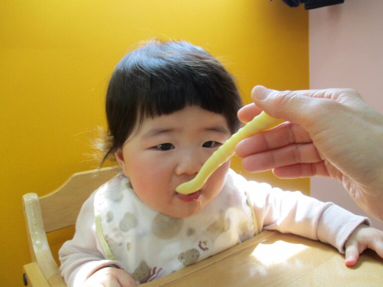 家庭と共に育む<br />
一人一人の進み具合に違いが大きい離乳食。家庭や調理室と連携し、食材の大きさや<br />
柔らかさなど、個々に合わせた食事を<br />
提供します。