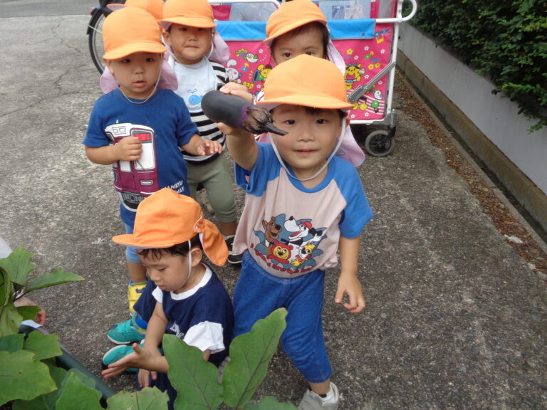 とうとう収穫！なすでペッタン🍆（２歳児　あめぐみ）