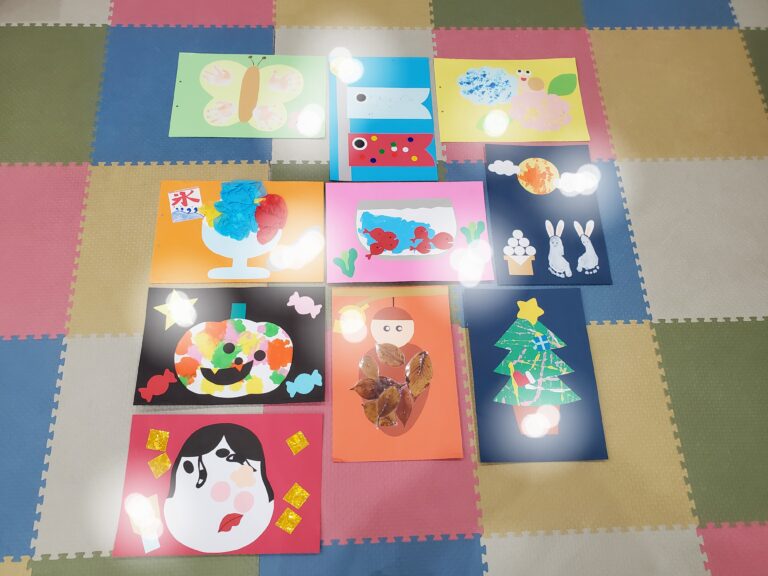 最後の制作は…染め紙に挑戦🙋(1歳児🐬)