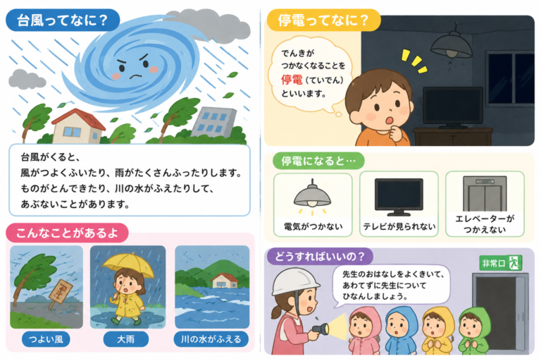 ８月　避難訓練「台風🌀停電🔦」