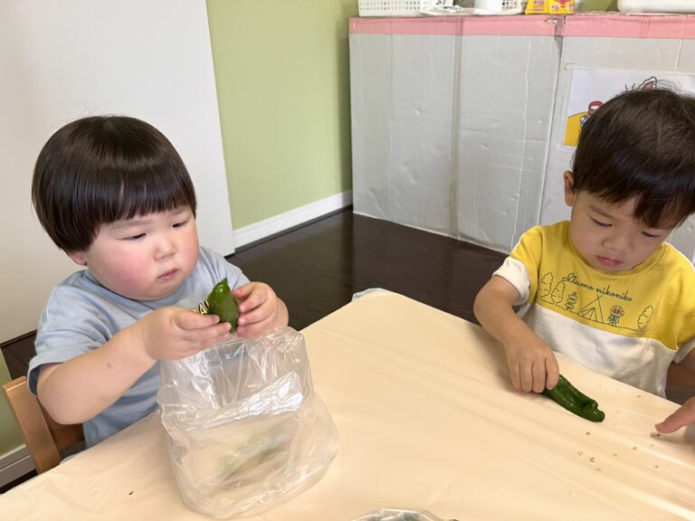 食育活動（ピーマンの種取り🫑）